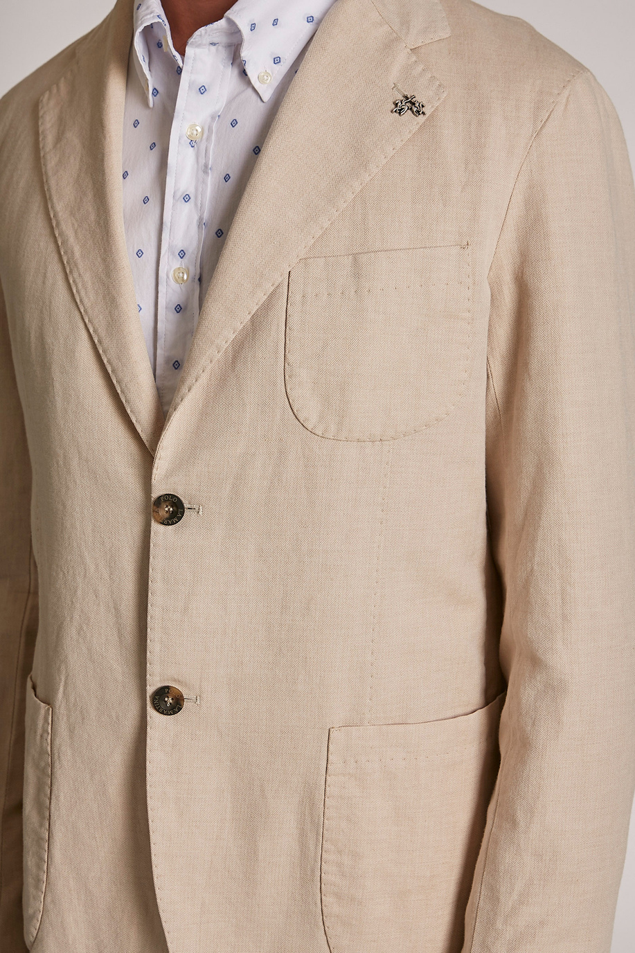 Veste homme style blazer en mélange de coton et lin coupe classique - Vestes | La Martina - Official Online Shop