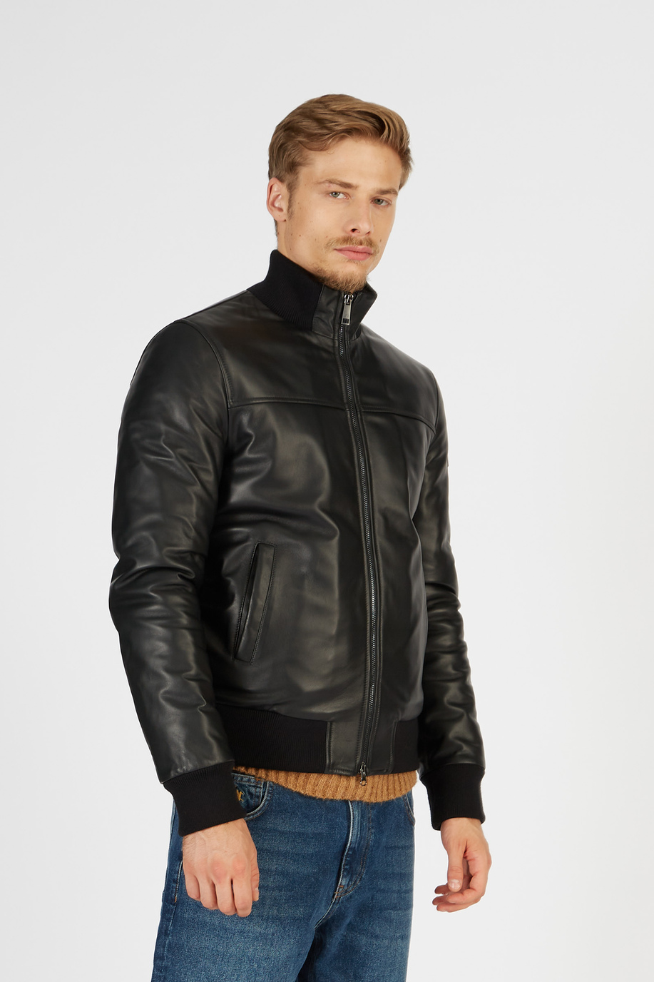 Blue Ribbon leather jacket with regular fit zip front closure - Outerwear and Jackets | La Martina - Official Online Shop