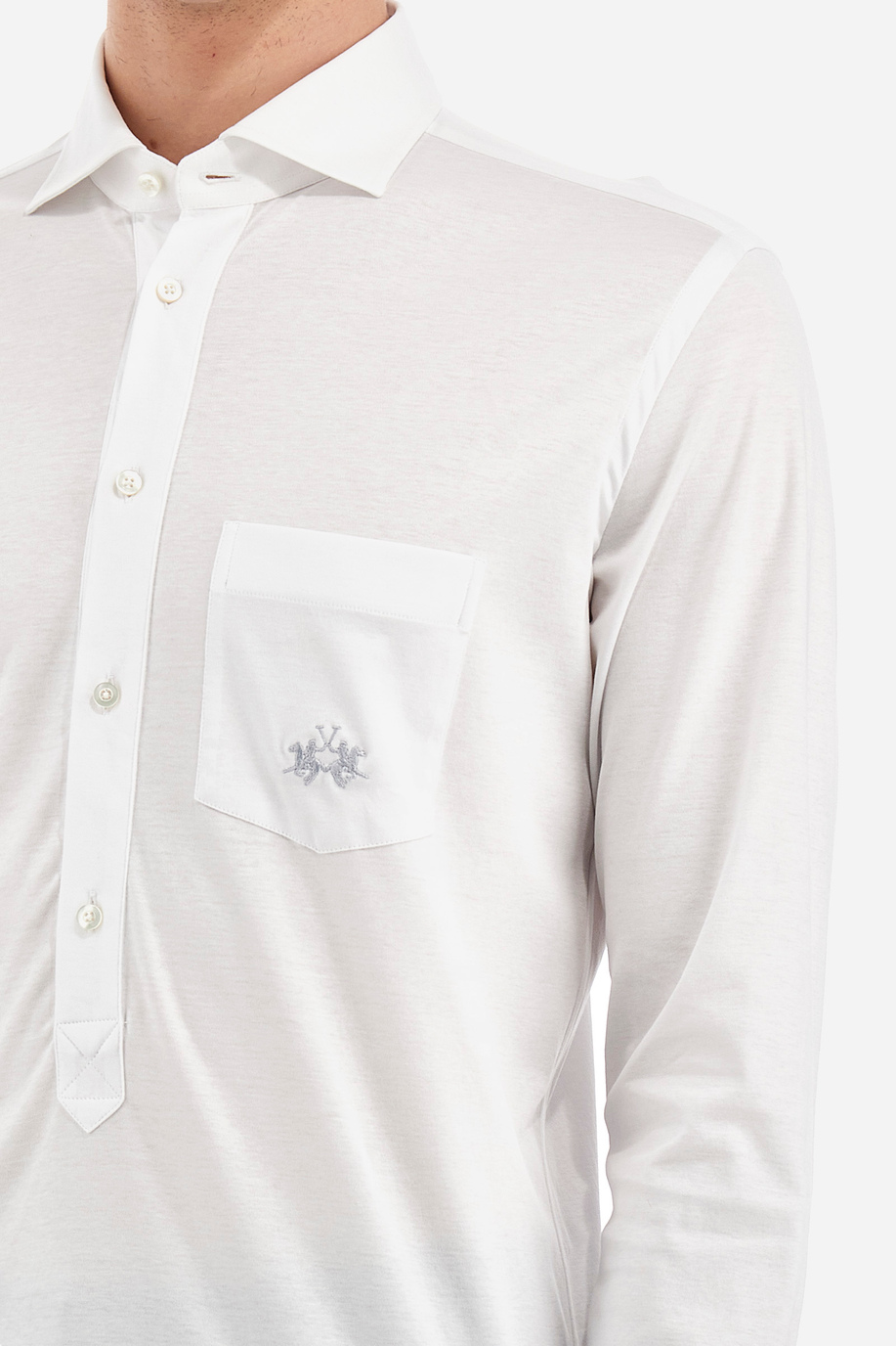 Camicia uomo in cotone jersey maniche lunghe custom fit - Varden - Manica lunga | La Martina - Official Online Shop