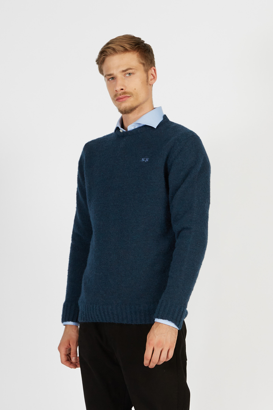 Herren Langarm-Pullover mit blauem Band in Regular Fit Alpaka-Mischung - Premium Fabrics | La Martina - Official Online Shop