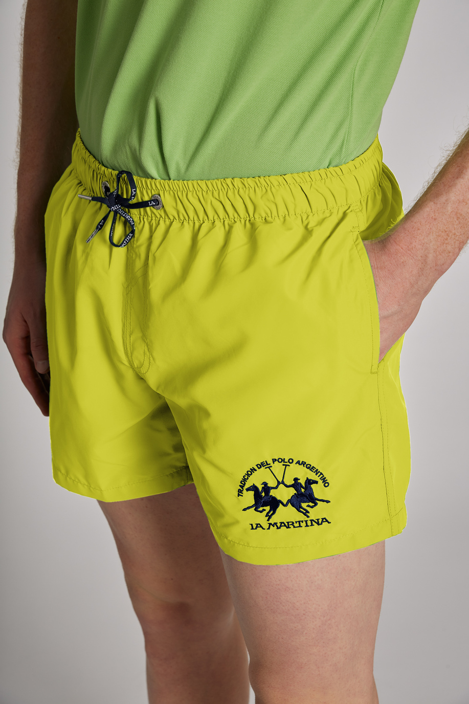 Regular-fit drawstring-embellished microfibre swim shorts - Swimwear | La Martina - Official Online Shop