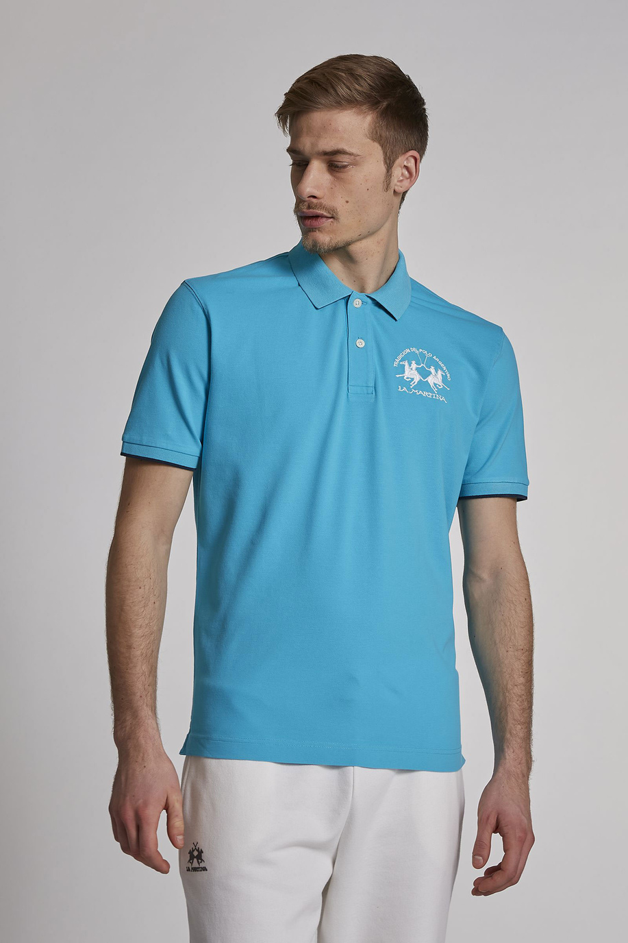 Herren-Poloshirt aus Stretch-Baumwolle mit kurzen Ärmeln im Regular Fit - -30% | archive | La Martina - Official Online Shop