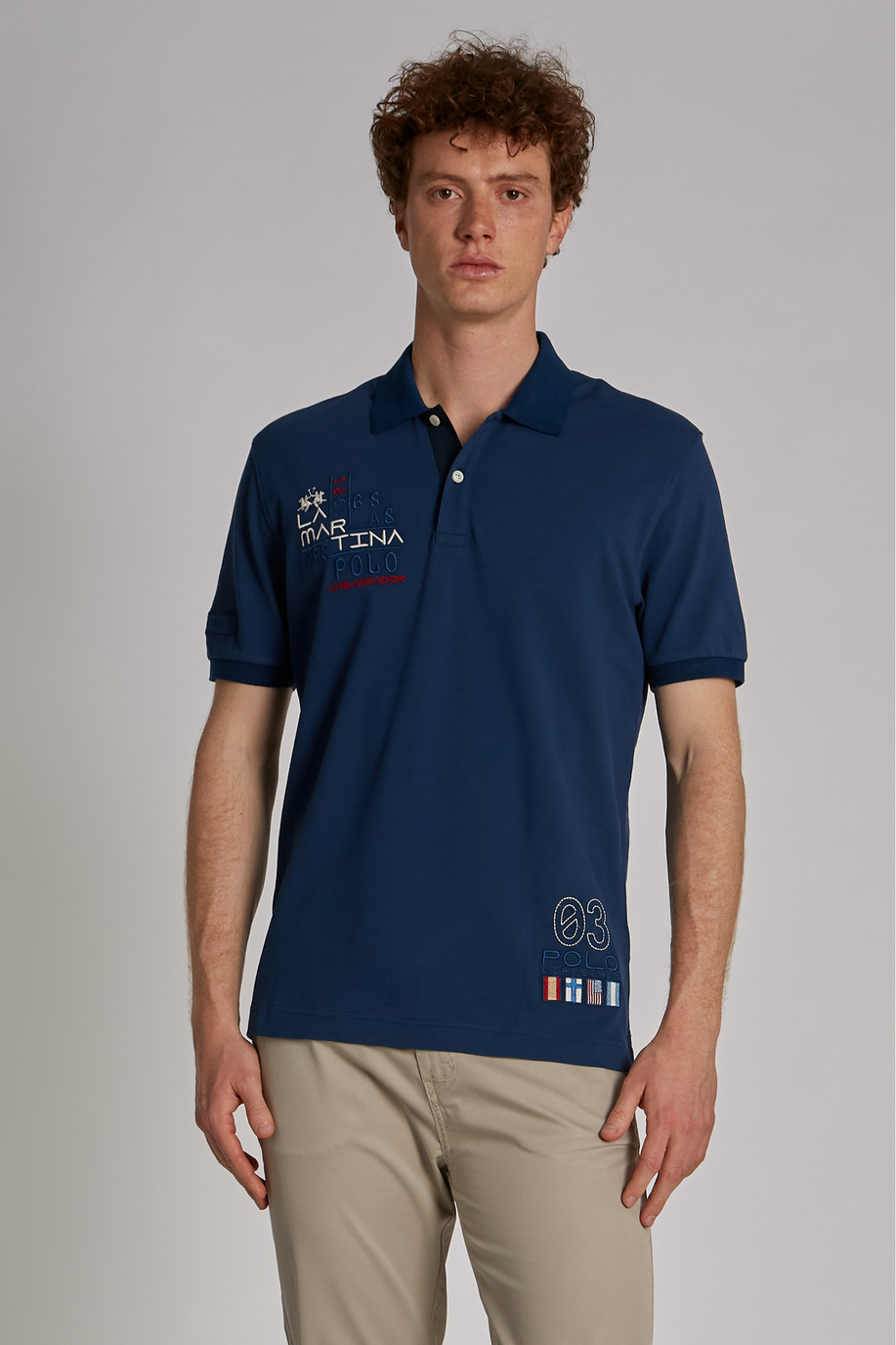 Herren-Poloshirt aus Stretch-Baumwolle mit kurzen Ärmeln im Regular Fit - -50% | archive | La Martina - Official Online Shop