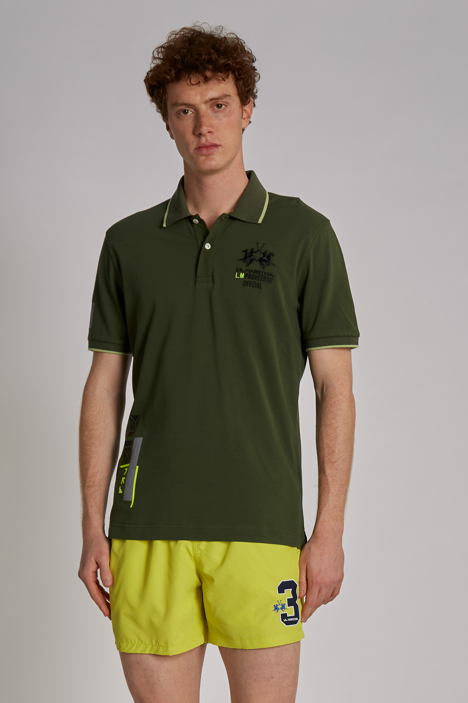 Men's short-sleeved regular-fit stretch cotton polo shirt - -40% | step 3 | US | La Martina - Official Online Shop
