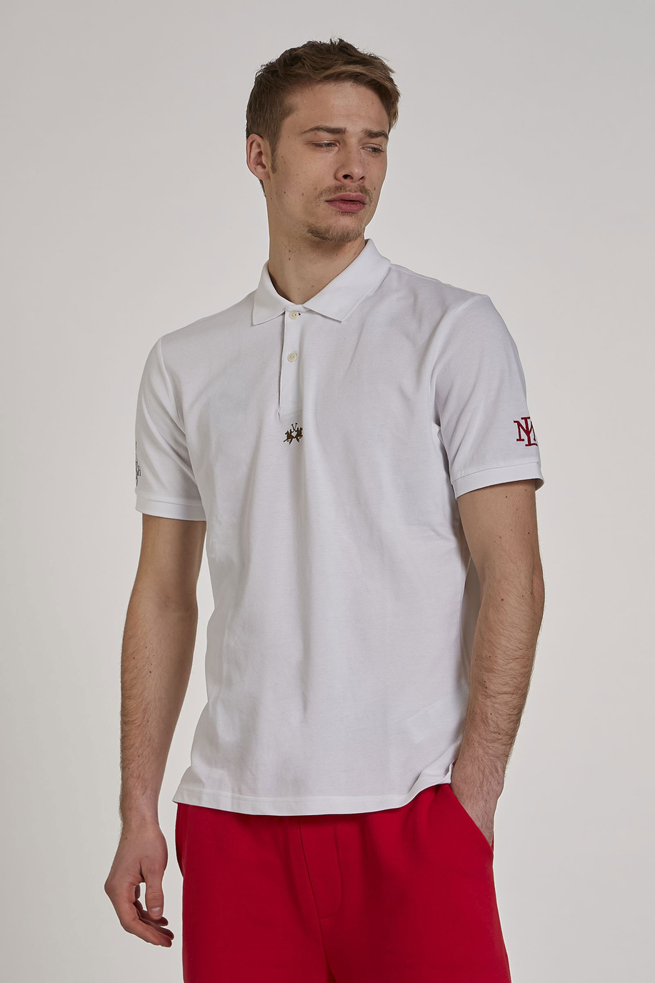 Herren-Poloshirt mit kurzen Ärmeln aus 100 % Baumwolle im Regular Fit - -40% | step 3 | US | La Martina - Official Online Shop
