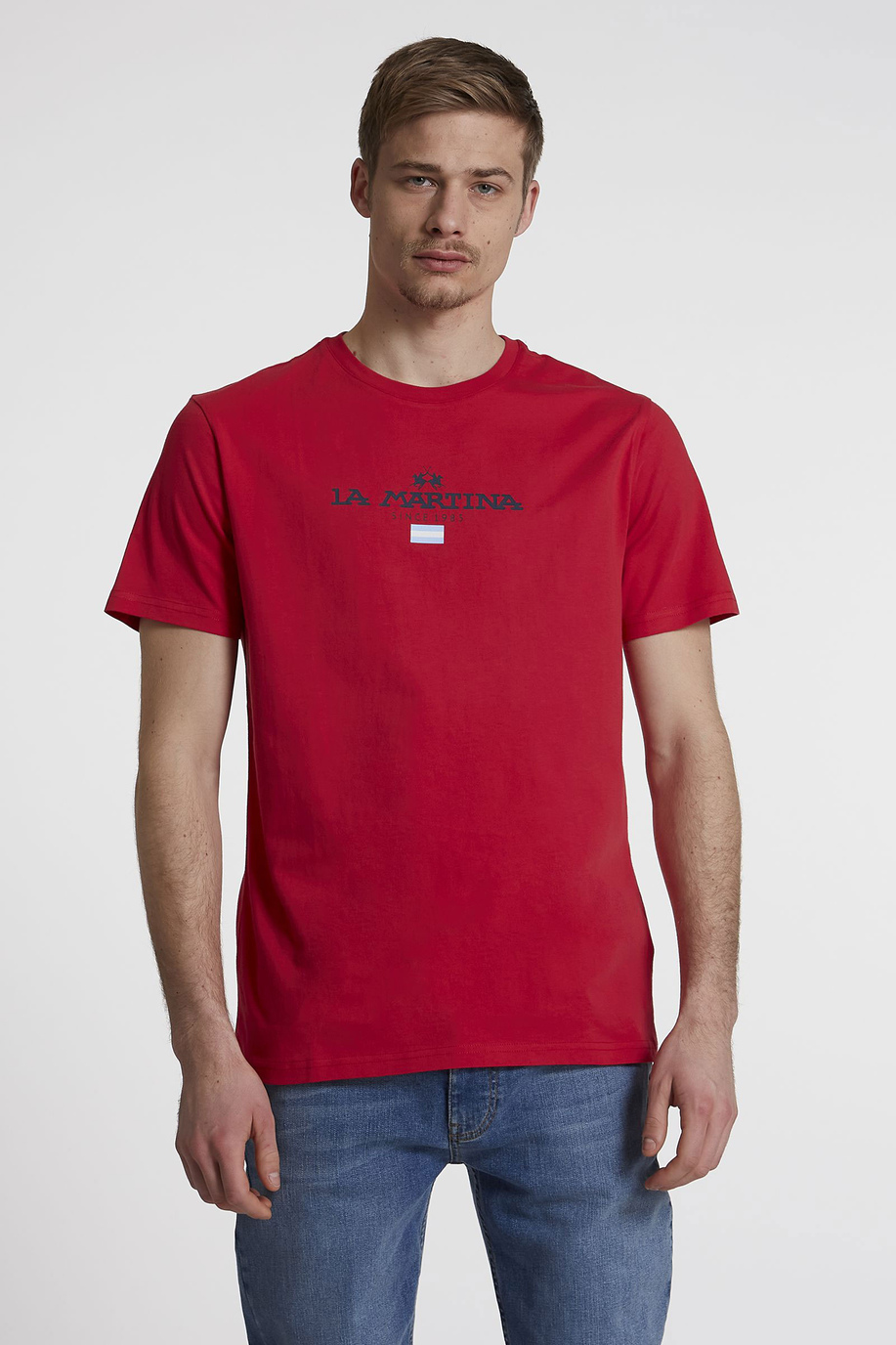 T-shirt homme en coton à manches courtes et coupe classique - T-shirts | La Martina - Official Online Shop