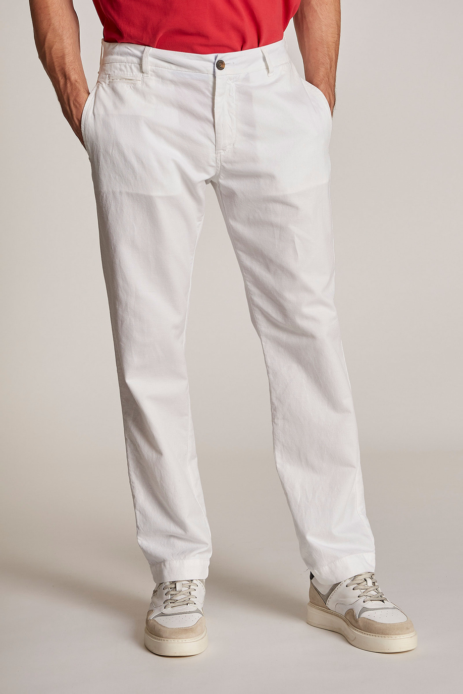 Pantalon homme en mélange de coton et lin coupe classique - Pantalons | La Martina - Official Online Shop