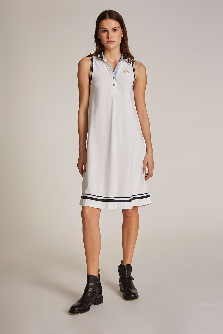 Damenkleid mit kurzem Arm aus Baumwolle in Stretchqualität im Regular Fit - Damen | La Martina - Official Online Shop