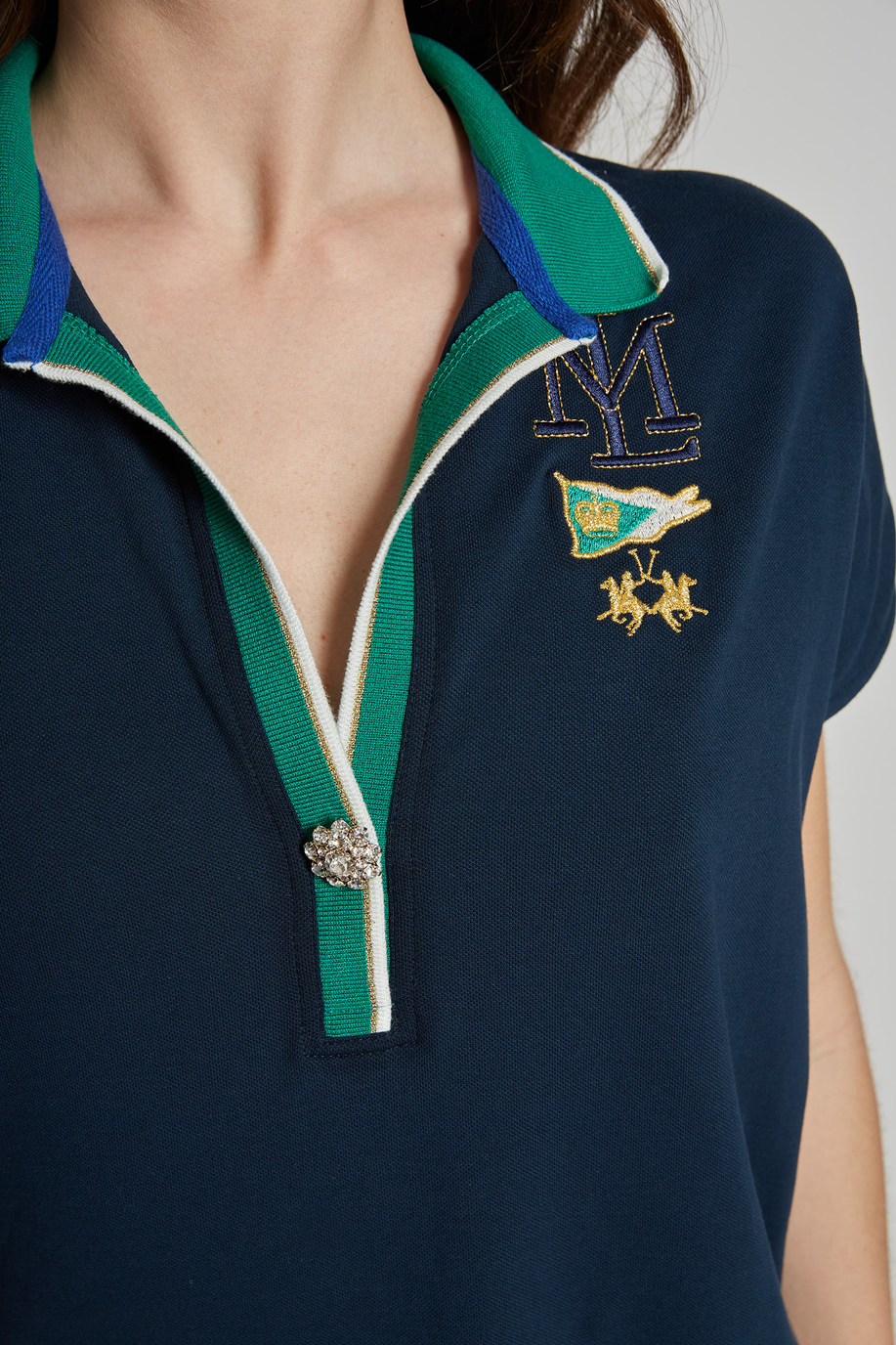 Women's short-sleeved regular-fit piqué polo shirt - -50% | step 3 | us | La Martina - Official Online Shop