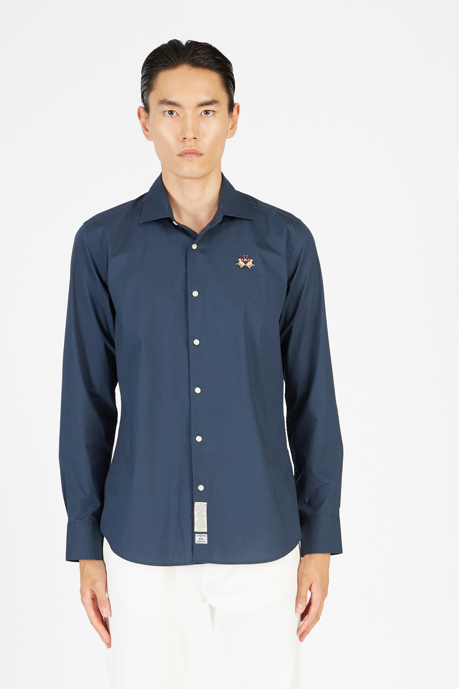 Men’s shirt in cotton poplin slim fit long sleeves - Essential | La Martina - Official Online Shop