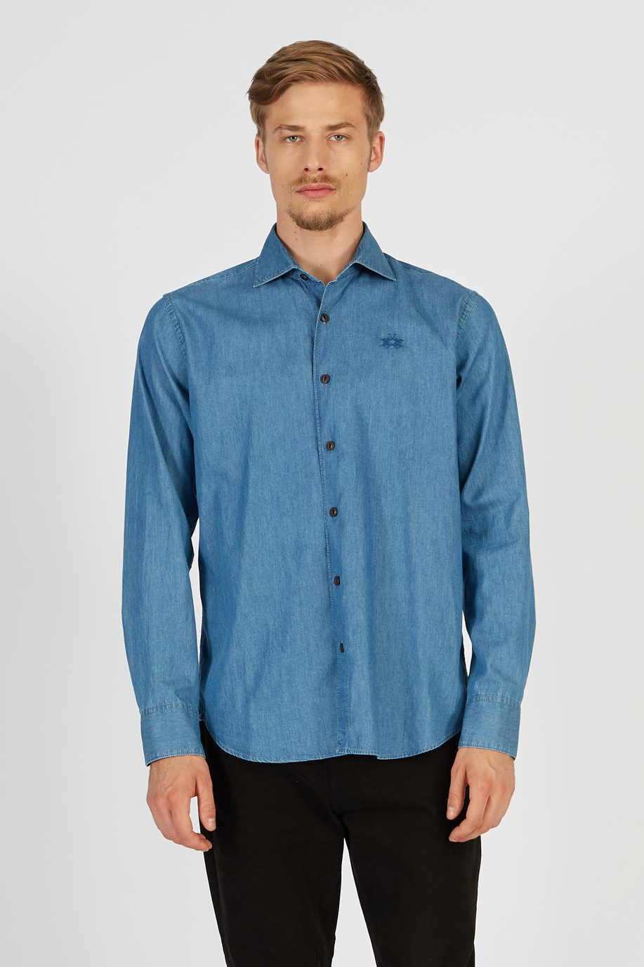 Men’s Timeless denim shirt with regular fit long sleeves - Timeless | La Martina - Official Online Shop