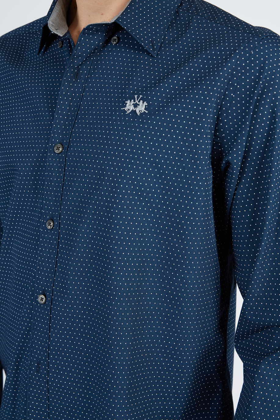 Zeitloses Herren-Hemd mit Tupfen-Muster und langen Ärmeln aus Regular-Fit-Baumwolle - Hemden | La Martina - Official Online Shop