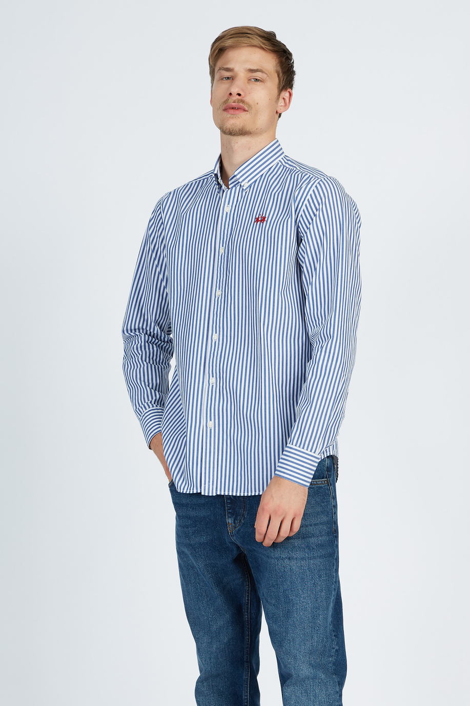 Men’s long sleeve shirt in 100% regular fit cotton - Essential | La Martina - Official Online Shop