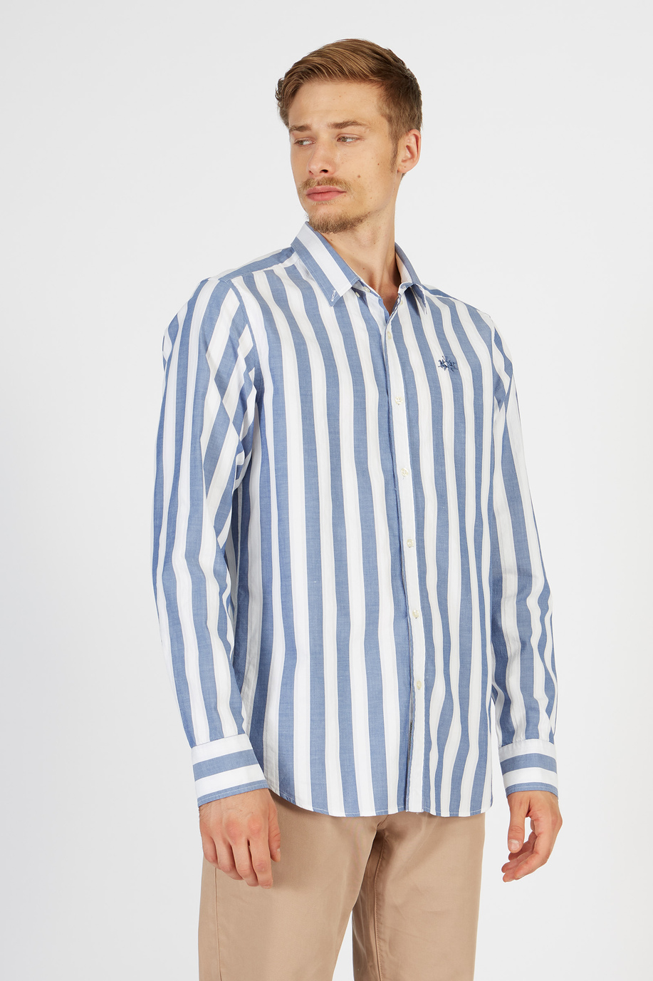 Men’s Essential Shirt with Striped Long Sleeves in Regular Fit Cotton - Essential | La Martina - Official Online Shop