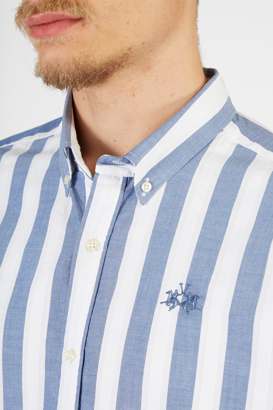 Men’s Essential Shirt with Striped Long Sleeves in Regular Fit Cotton - Essential | La Martina - Official Online Shop
