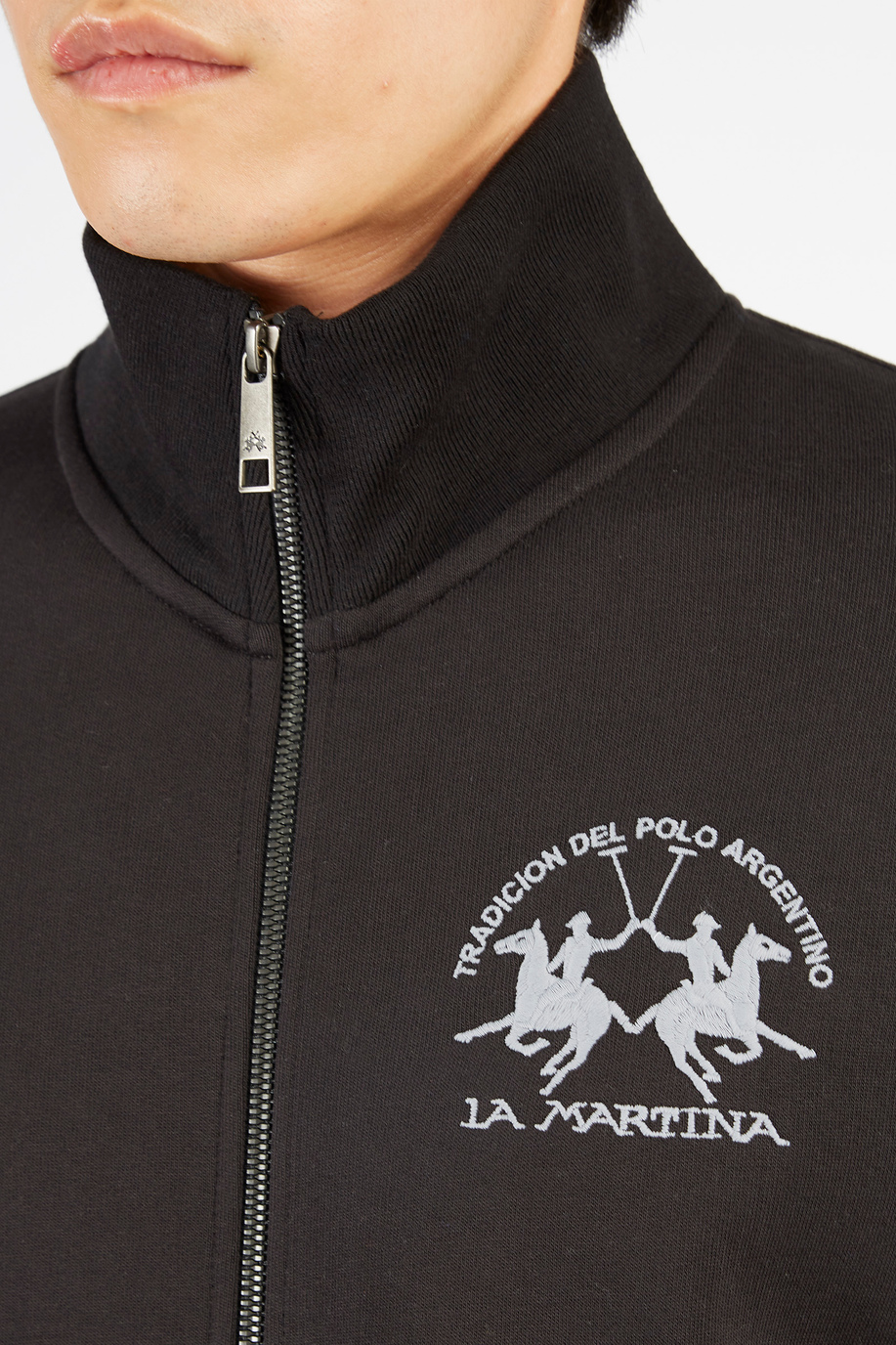 Men’s Essential long-sleeved sweatshirt in full-zip cotton blend - Essential | La Martina - Official Online Shop
