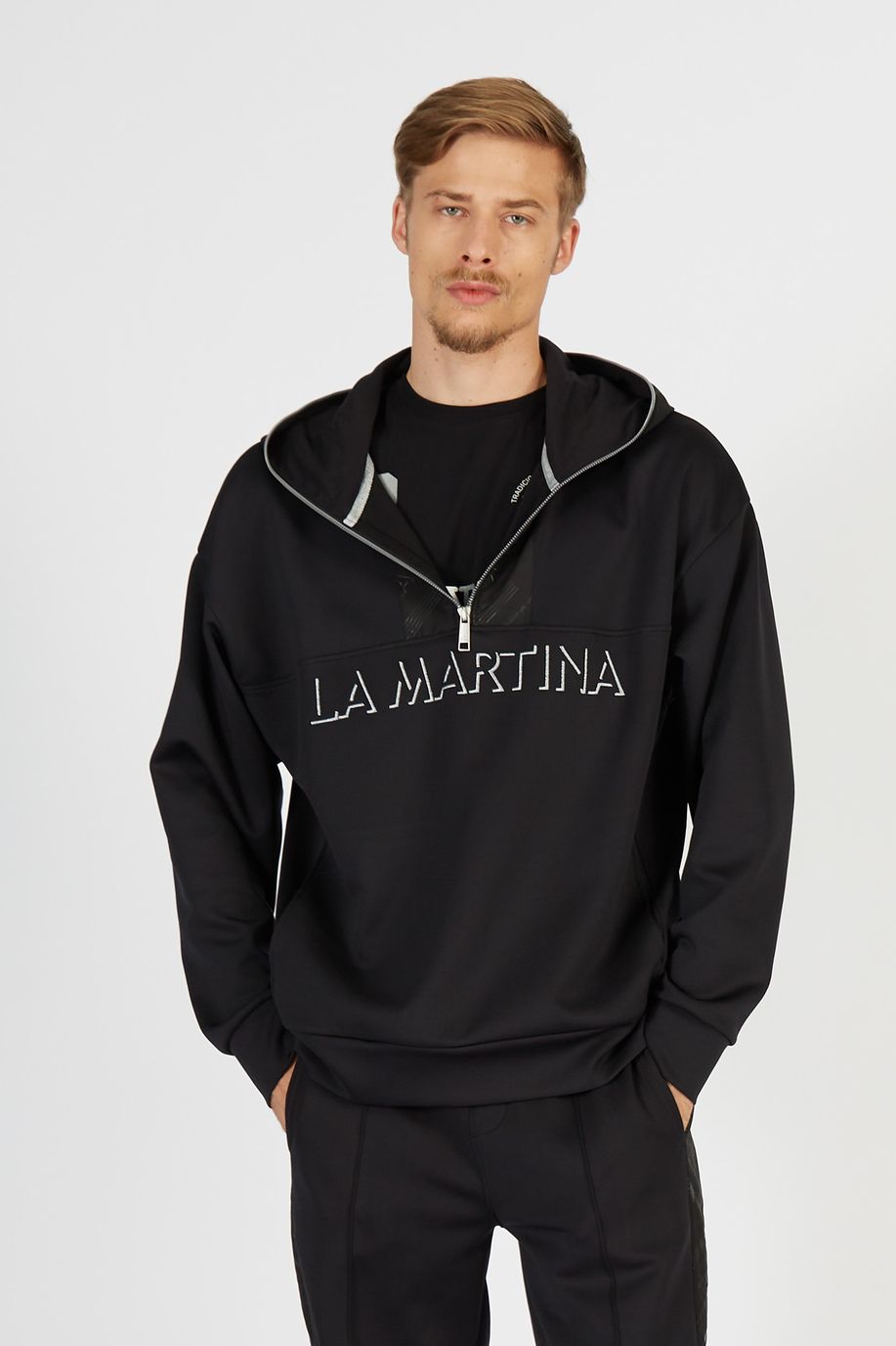 Men’s sweatshirt in cotton blend with oversize long sleeves - Sweatshirts | La Martina - Official Online Shop