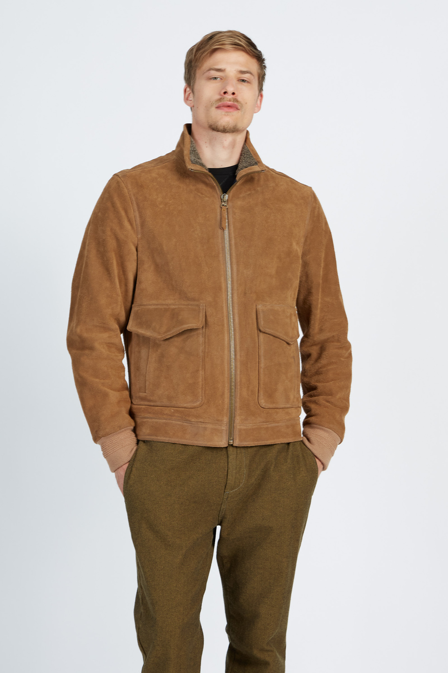 Men’s leather jacket with front regular fit zip closure - Preview  | La Martina - Official Online Shop