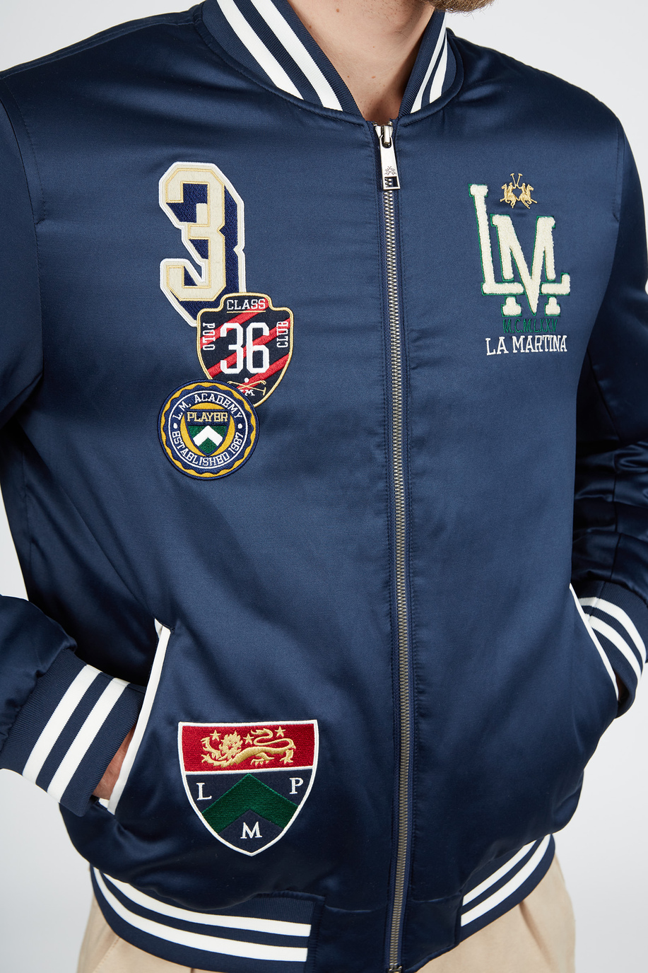 Men's bomber jacket in satin effect cotton blend, regular fit - Outerwear | La Martina - Official Online Shop