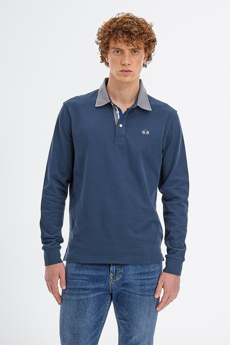 Langärmeliges Herren-Poloshirt aus klassisch geschnittenem Baumwolljersey - -30% | step 3 | US | La Martina - Official Online Shop