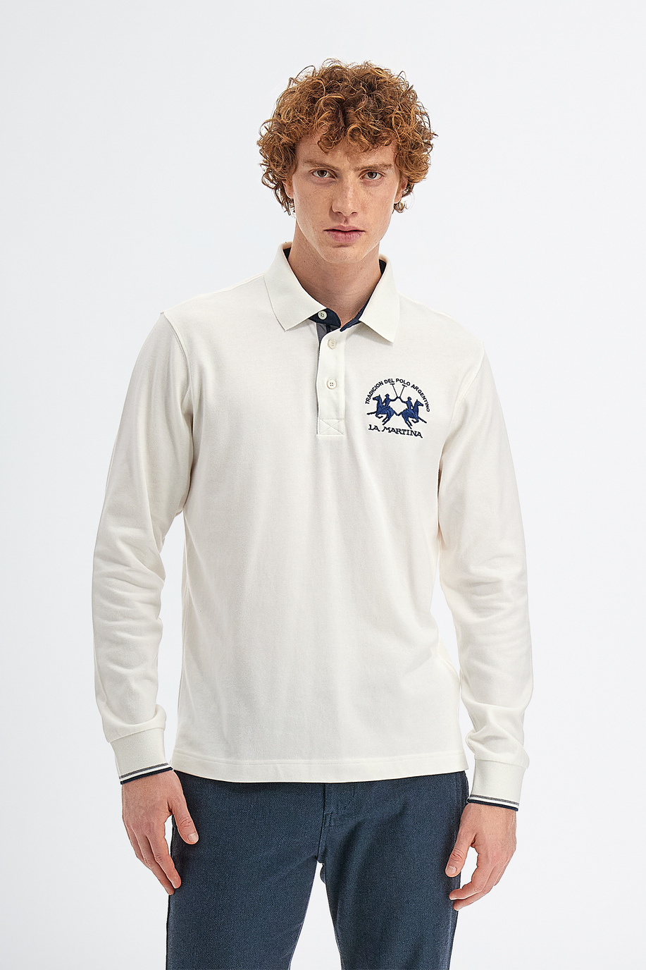 Men’s polo shirt in cotton jersey long sleeves slim fit - Slim fit | La Martina - Official Online Shop