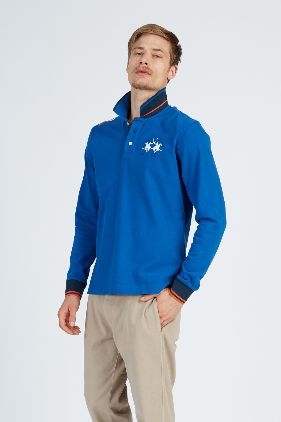 Polo homme en jersey de coton manches longues slim fit - Cadeaux de moins de CHF 175 pour lui | La Martina - Official Online Shop