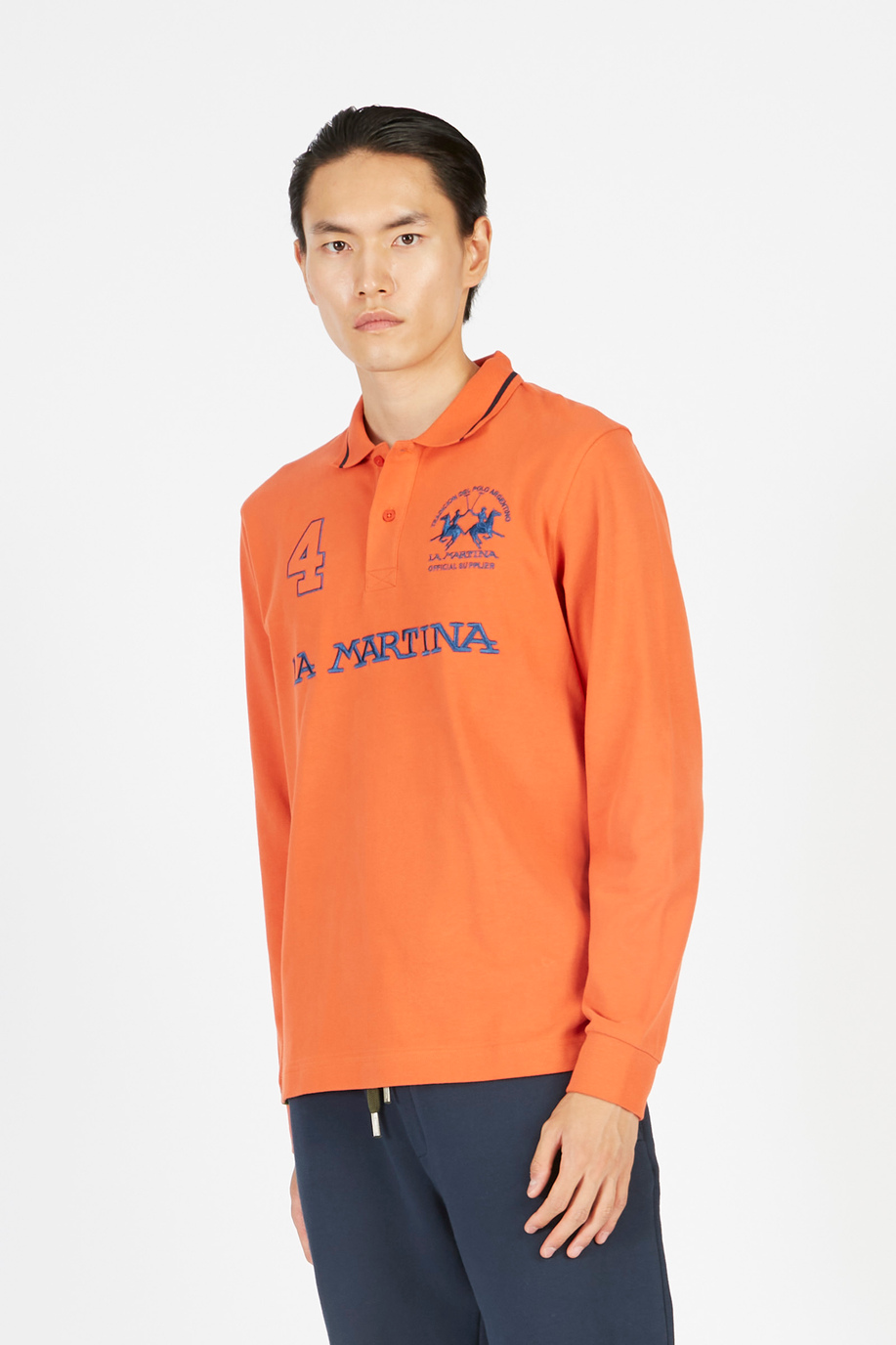 Herren-Poloshirt aus Baumwolle mit langen Ärmeln - XLarge-Größen | La Martina - Official Online Shop