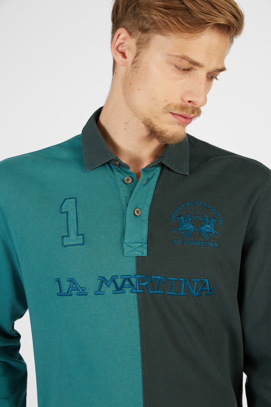 Men’s 100% regular fit cotton polo shirt with long sleeves - Iconos - Numeros  | La Martina - Official Online Shop