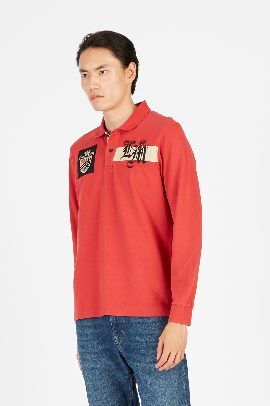 Herren-Poloshirt mit langen Ärmeln aus Jersey-Baumwolle - Kleidung | La Martina - Official Online Shop