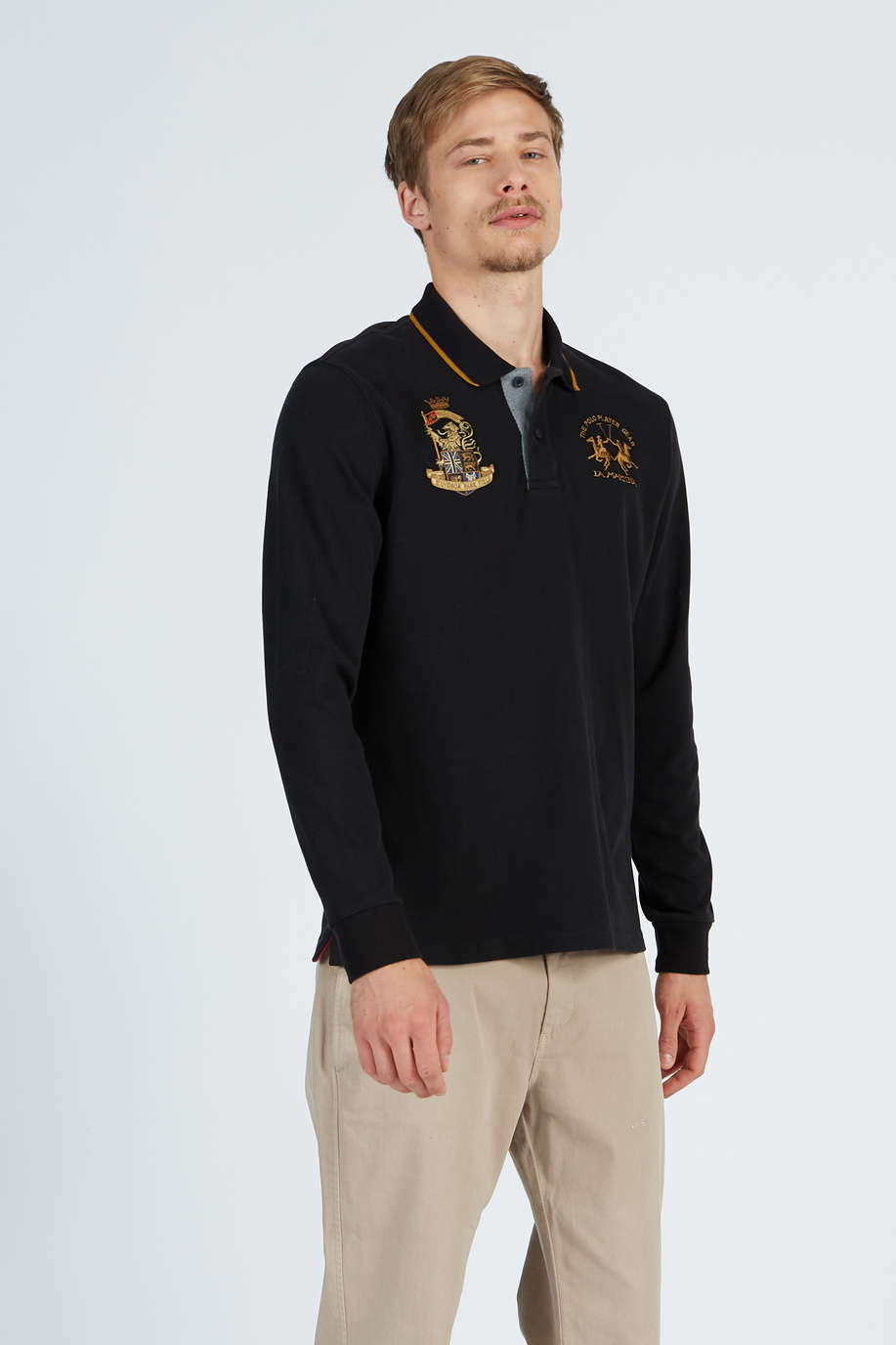 Polo homme à manches longues en jersey de coton - Vêtements | La Martina - Official Online Shop