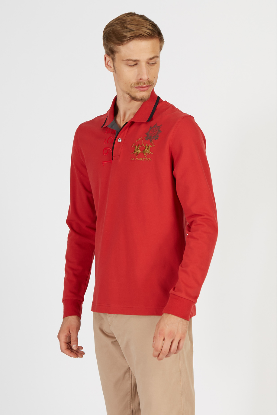 Polo Guards hommes avec manches longues en coton piqué stretch - Polo Shirts | La Martina - Official Online Shop