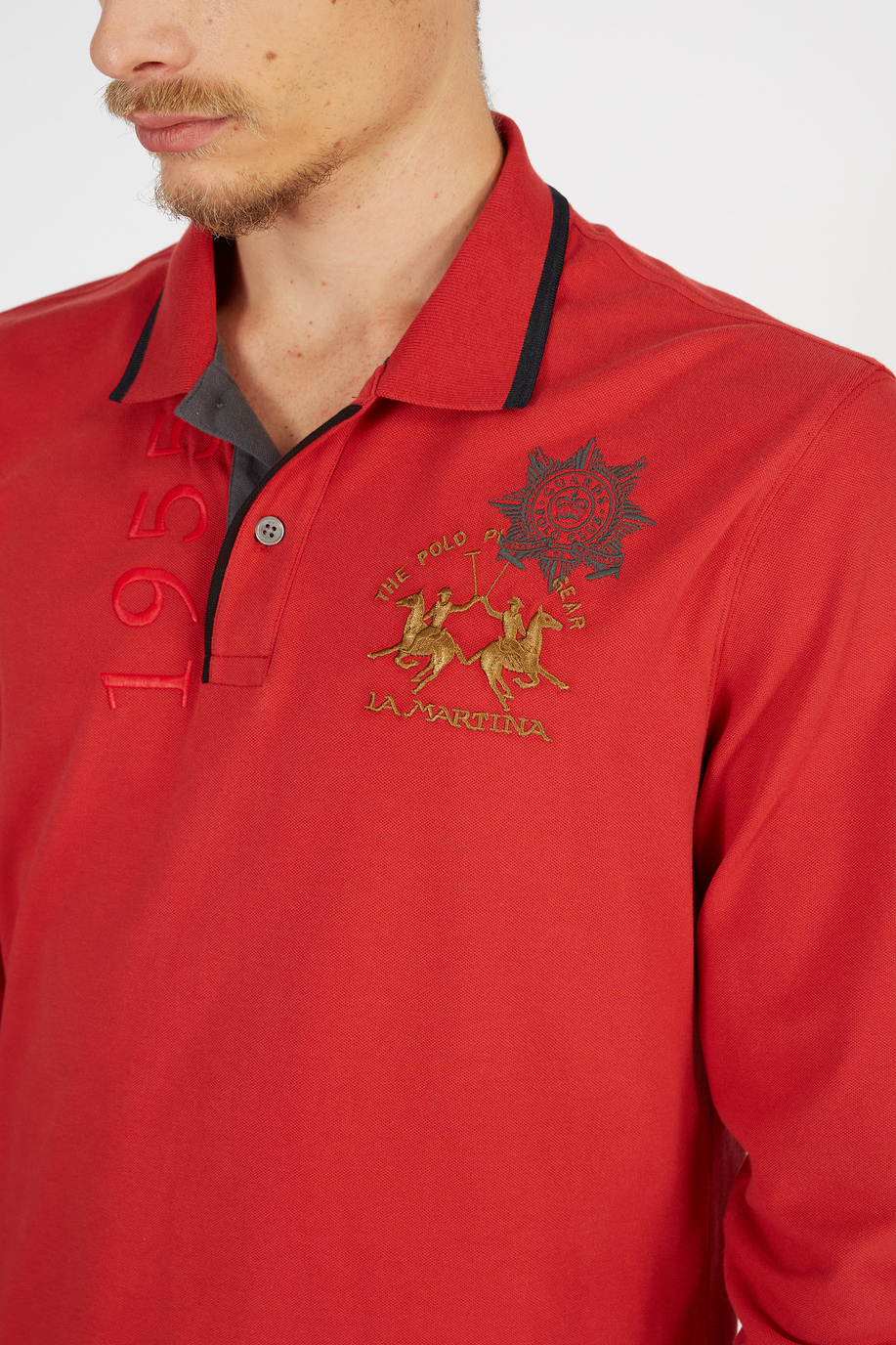 Polo Guards hommes avec manches longues en coton piqué stretch - Polo Shirts | La Martina - Official Online Shop