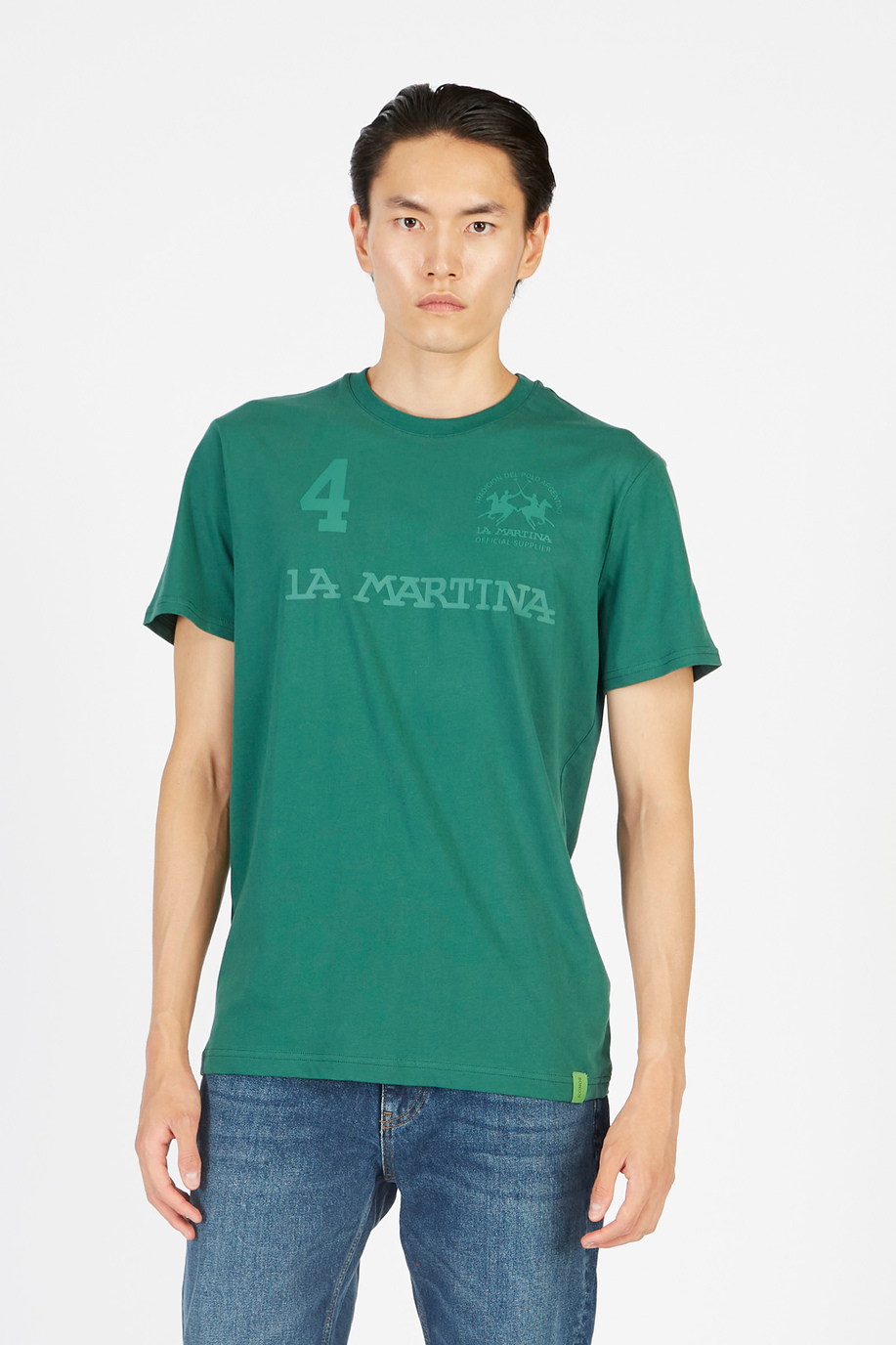 Men’s short-sleeved crew neck t-shirt in 100% regular fit cotton - Iconos - Numeros  | La Martina - Official Online Shop