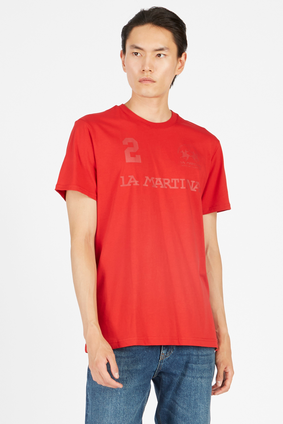 Kurzarm-T-Shirt aus 100% Baumwolle mit Rundhalsausschnitt - Iconos - Numeros  | La Martina - Official Online Shop