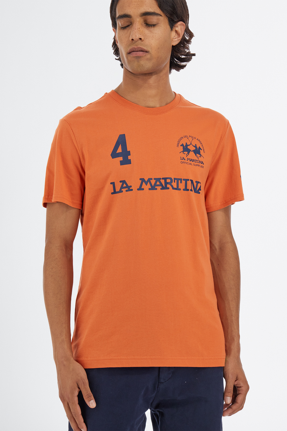 Men’s short-sleeved crew neck t-shirt in 100% regular fit cotton - SALE | La Martina - Official Online Shop