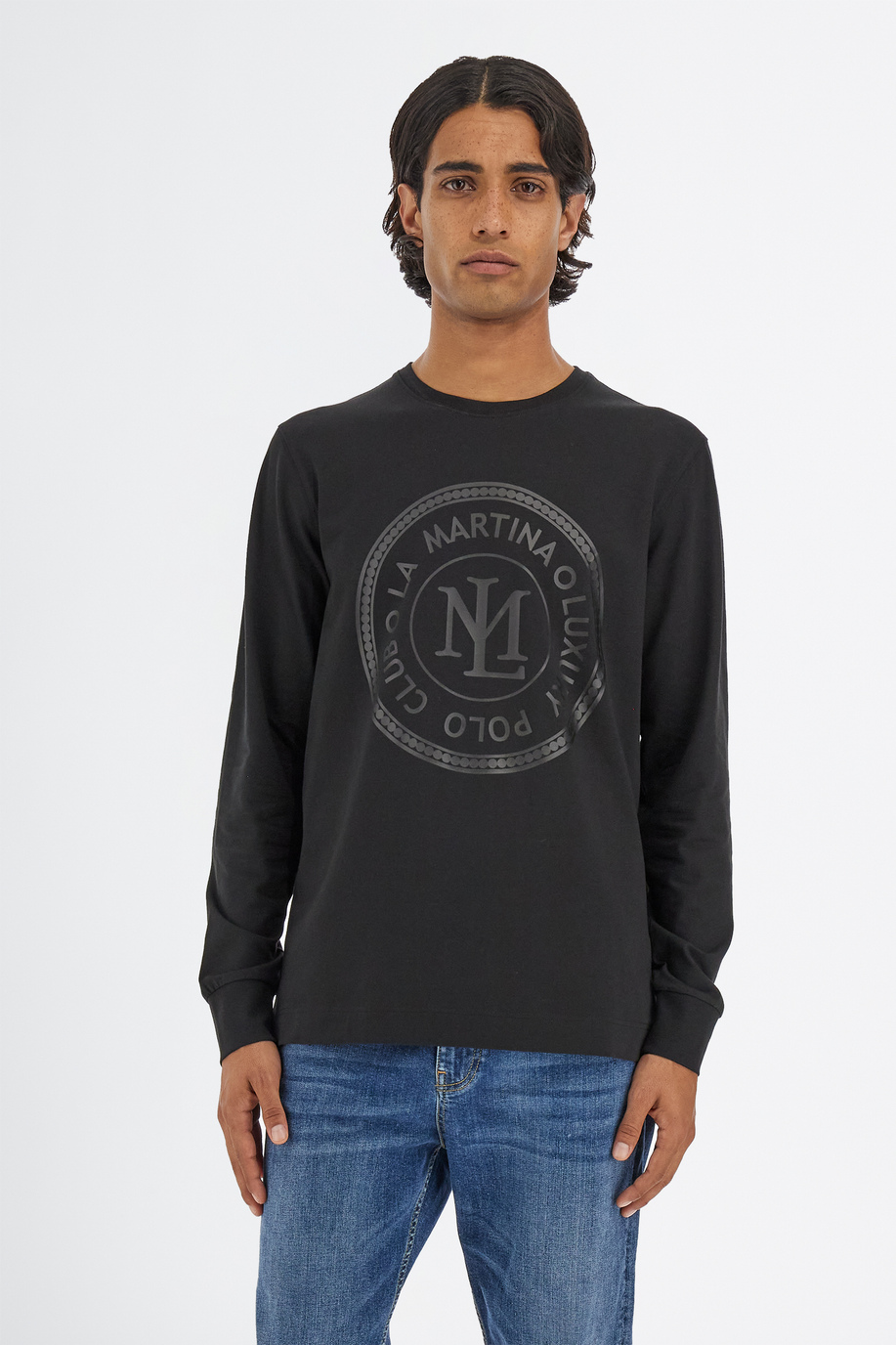 Camiseta de manga larga corte regular de cuello redondo para hombre - Special Sale | La Martina - Official Online Shop