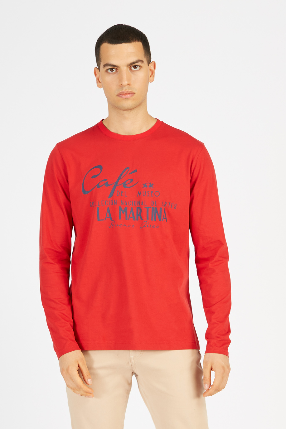 Men’s 100% regular fit cotton long sleeve t-shirt - Gifts under CHF 85 for him | La Martina - Official Online Shop