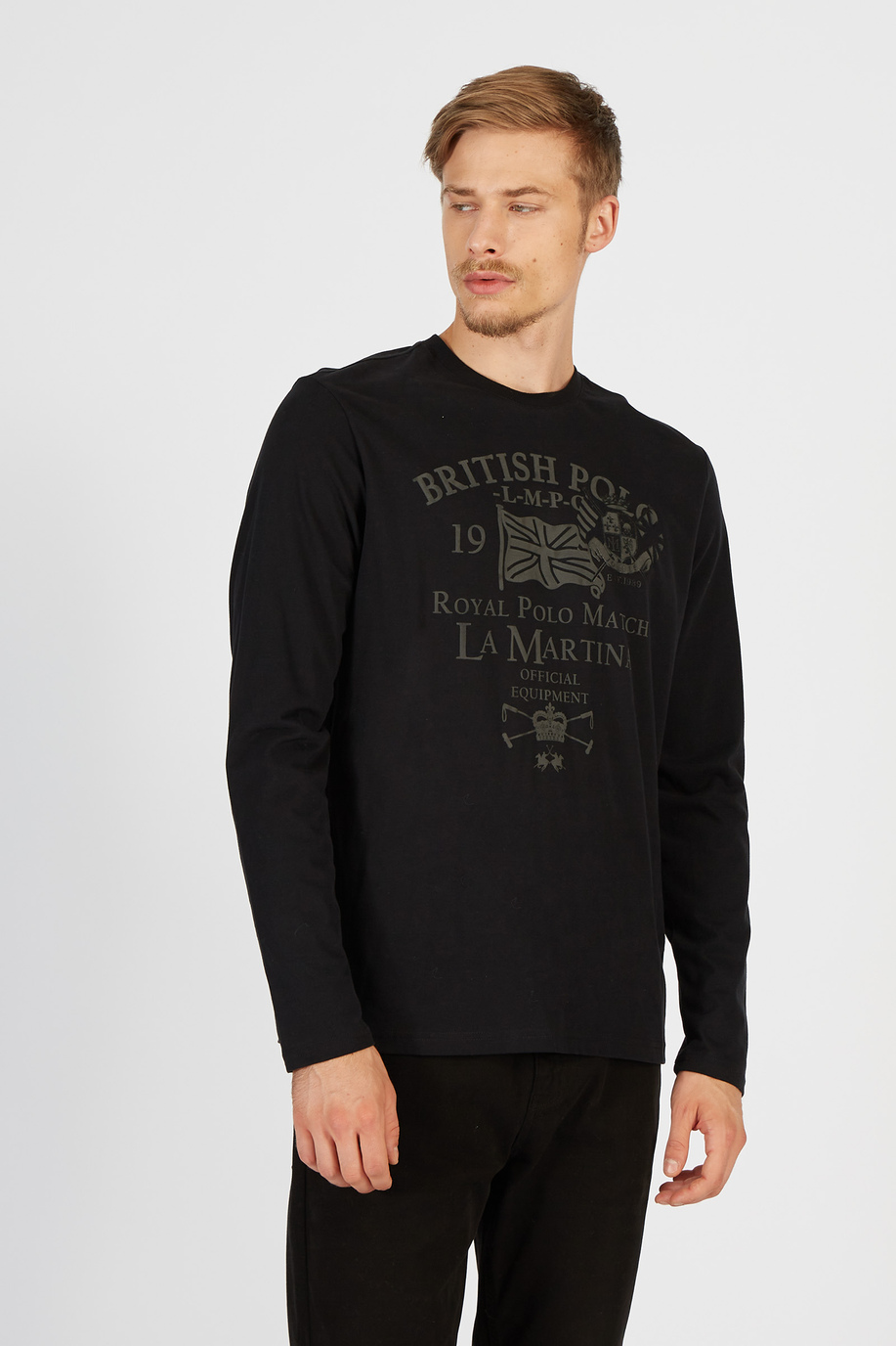 Men’s 100% regular fit cotton long sleeve t-shirt - Party season for him | La Martina - Official Online Shop