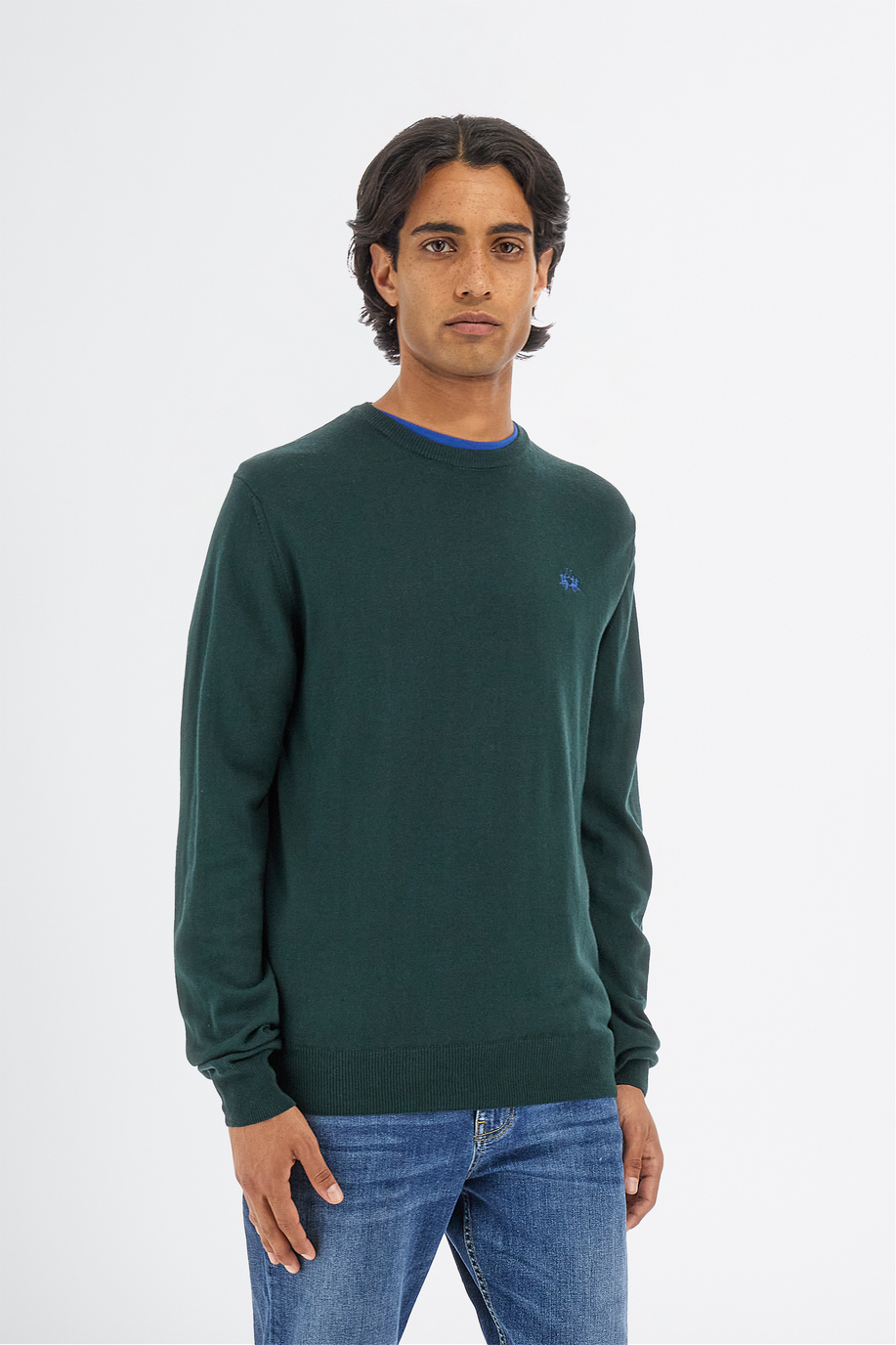 Men’s knitted sweater with long sleeves in cotton and wool blend regular fit - Knitwear | La Martina - Official Online Shop