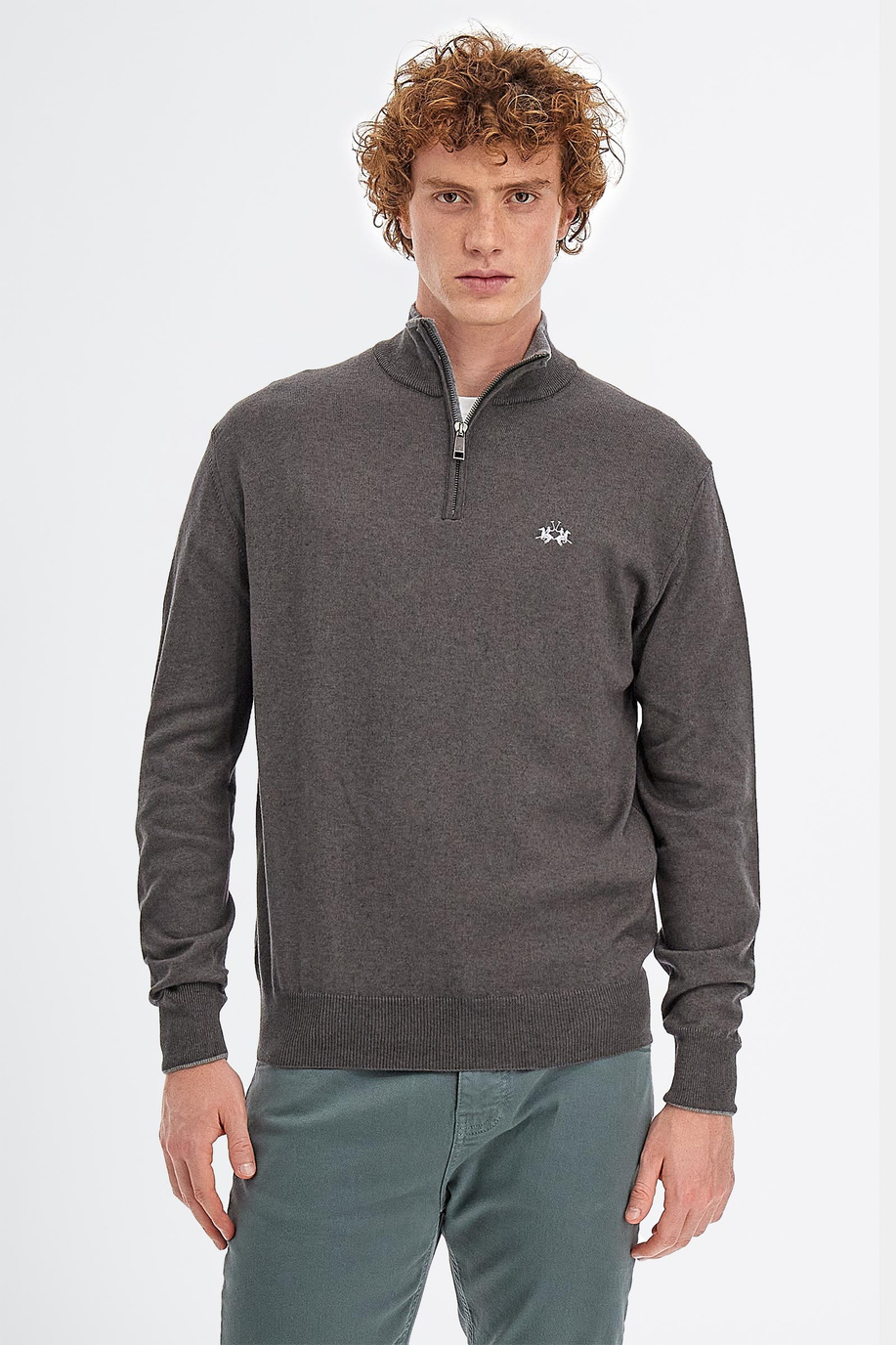 Men’s knitted sweater with long sleeves in cotton and regular fit wool blend with zip neckline - Gifts under €150 for him | La Martina - Official Online Shop