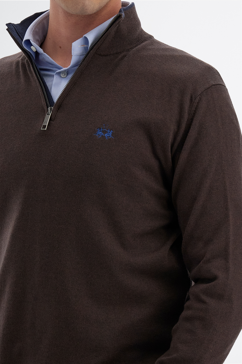 Pull tricot pour homme à manches longues en coton mélangé à la laine régulière avec col zippé - Tenues élégantes pour lui | La Martina - Official Online Shop
