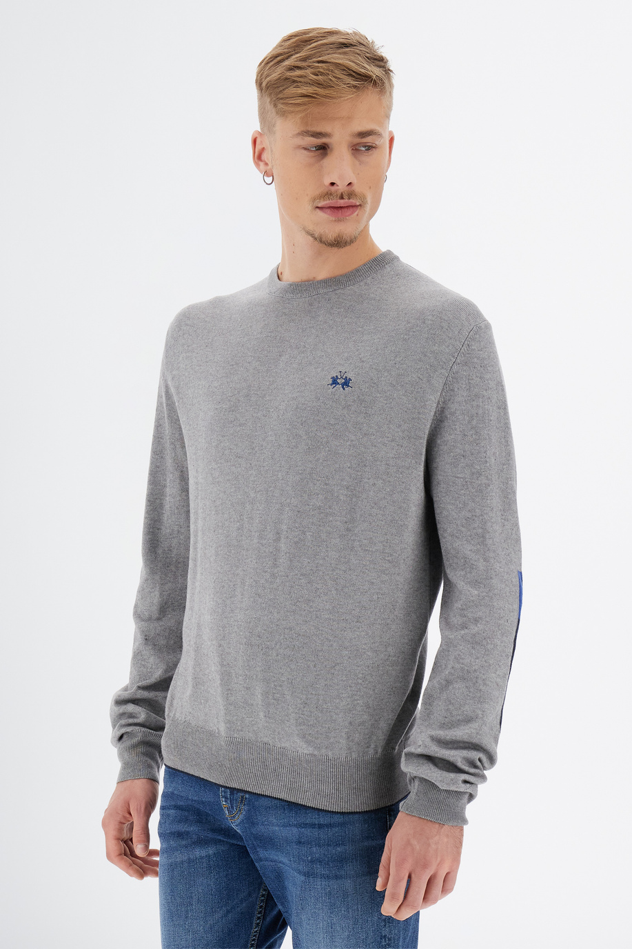 Men’s knit sweater with long sleeves in cotton blend wool regular fit crew neck - Knitwear | La Martina - Official Online Shop