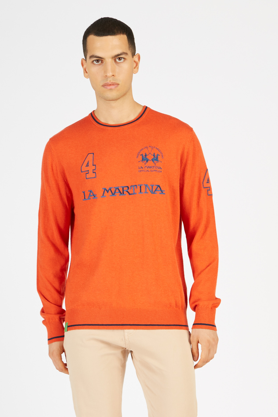 Maglia tricot da uomo in misto cotone girocollo regular fit -  Taglie XL | La Martina - Official Online Shop