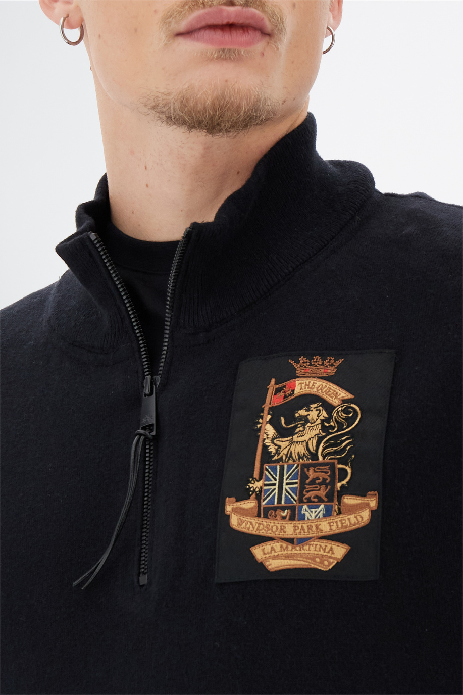 Chandail en tricot pour hommes avec manches longues en mélange de coton, col zippé coupe classique - Tenues élégantes pour lui | La Martina - Official Online Shop