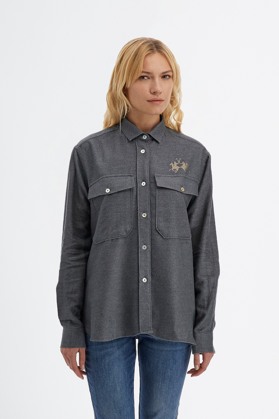 Damenhemd aus Flanell Zeitloser Regular Fit mit langen Ärmeln - Hemden | La Martina - Official Online Shop