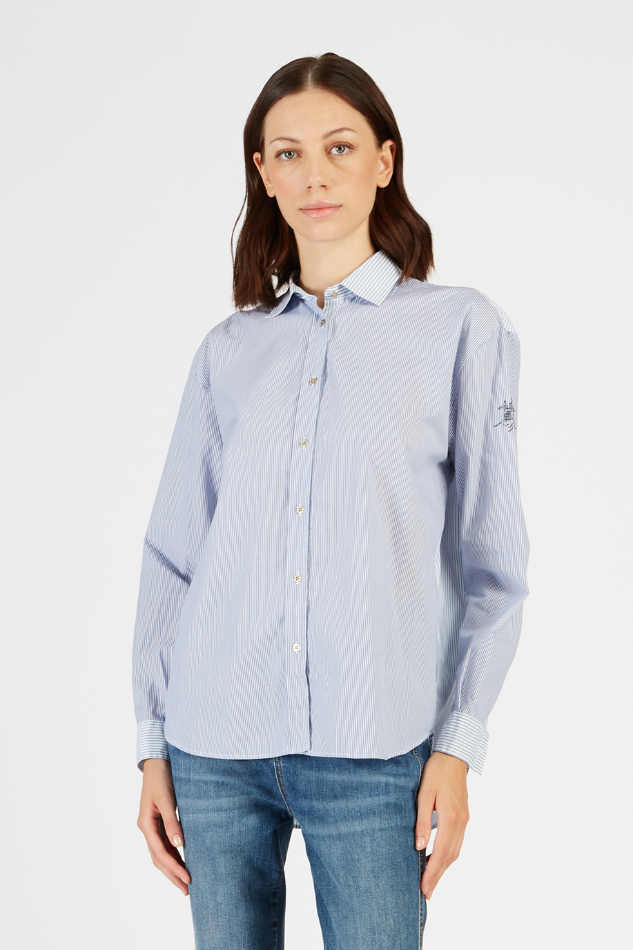 Timeless gestreiftes Damenhemd aus Baumwolle mit langen Ärmeln | La Martina - Official Online Shop