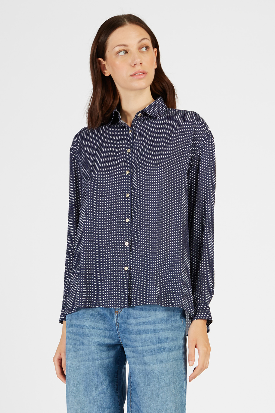 Timeless polka dot solid color viscose shirt - Winter looks for her | La Martina - Official Online Shop