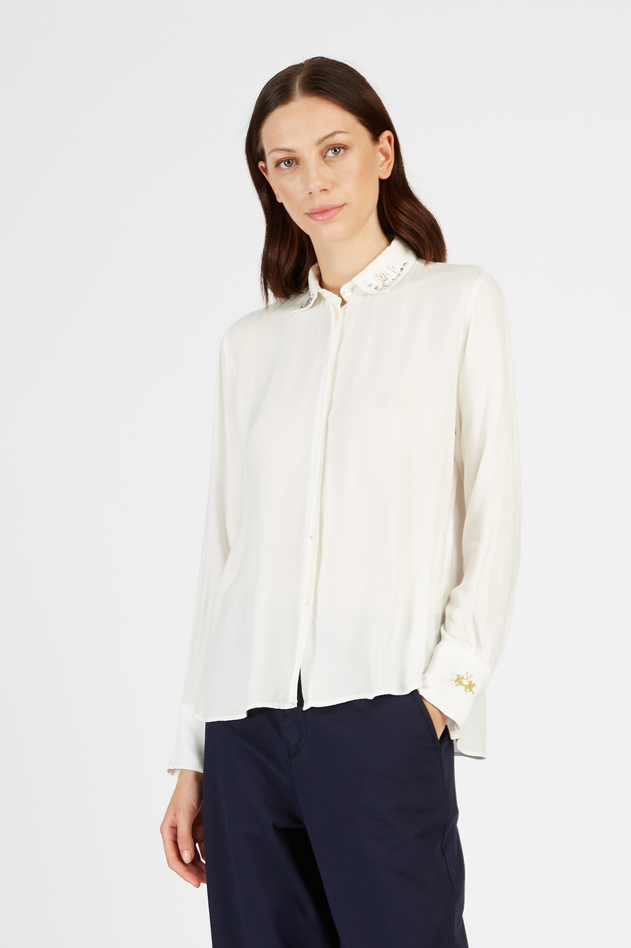 Solid color satin England shirt - Party season for her | La Martina - Official Online Shop