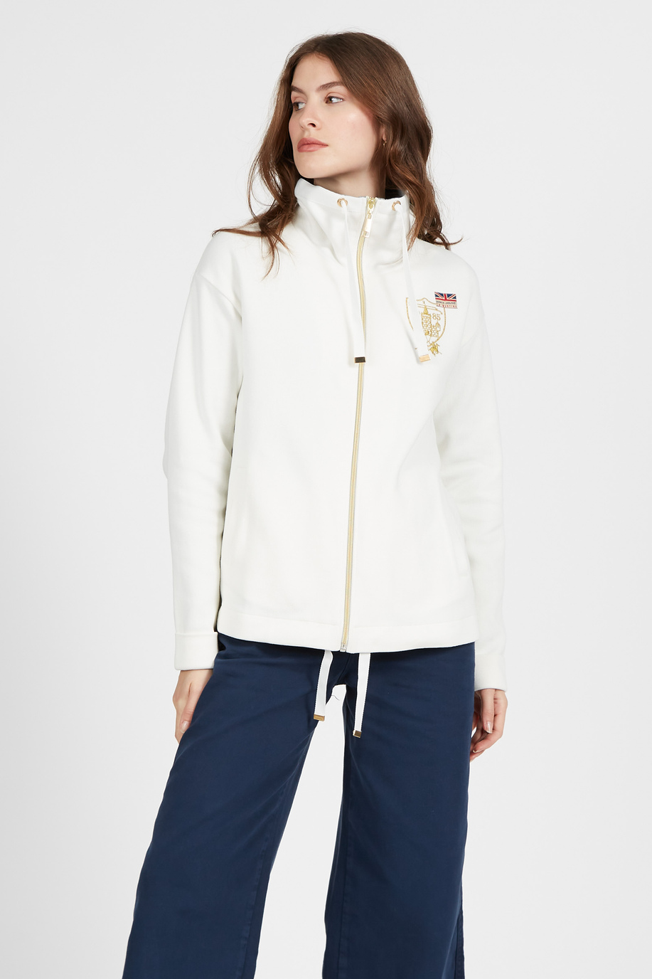 Women’s cotton high neck sweatshirt with regular fit zip front closure - Sporty chic wear | La Martina - Official Online Shop