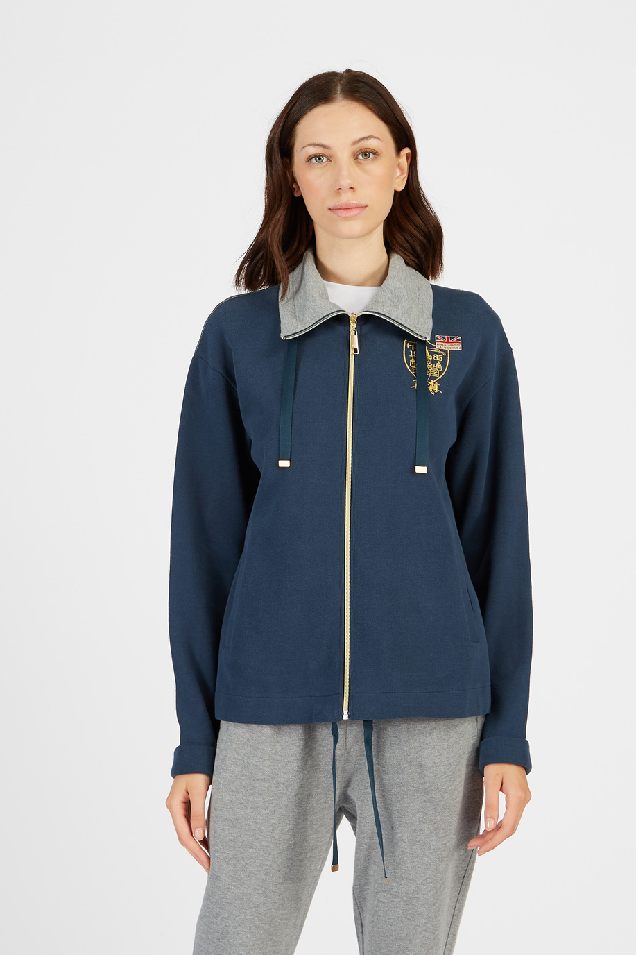 Damen Baumwollsweat mit Stehkragen und Zip regular fit Front - Sweatshirts | La Martina - Official Online Shop